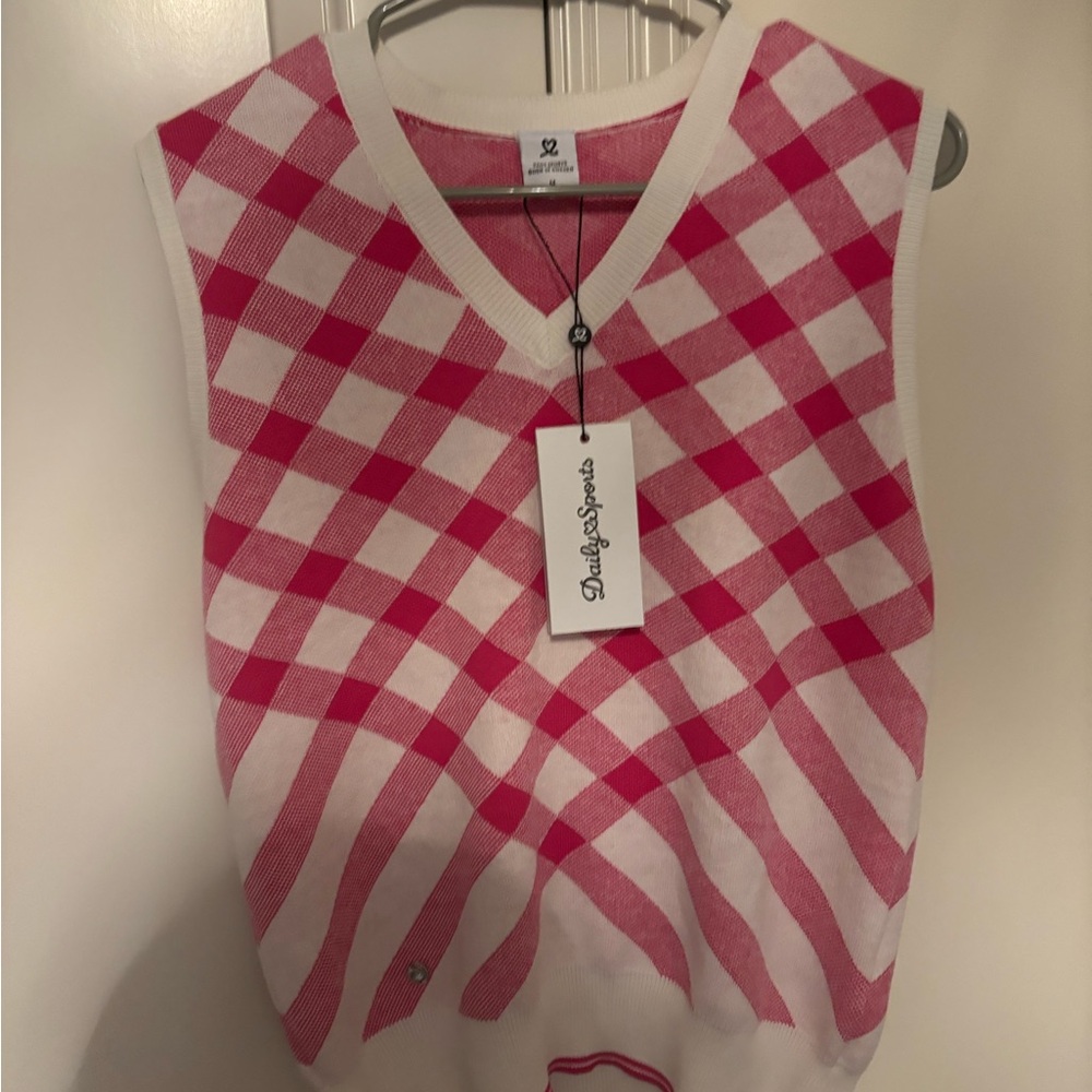 Daily Sports Pink and White Plaid Vest
